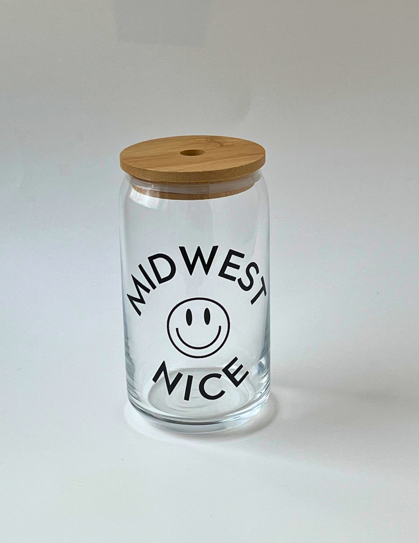 Midwest Nice 16 oz. Glass Can + Straw