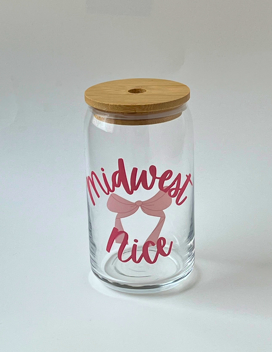 Midwest Nice Coquette 16 oz. Glass Can + Straw