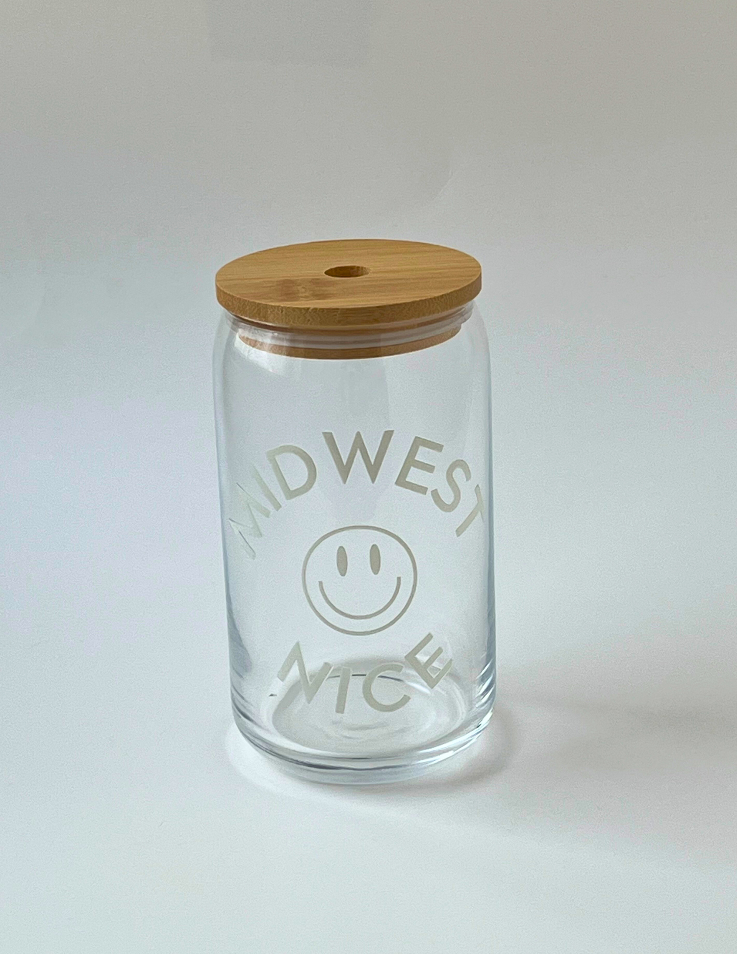 Midwest Nice 16 oz. Glass Can + Straw